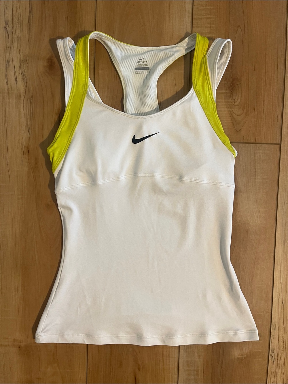 Nike White Racerback Tank with Yellow Shoulder Panels